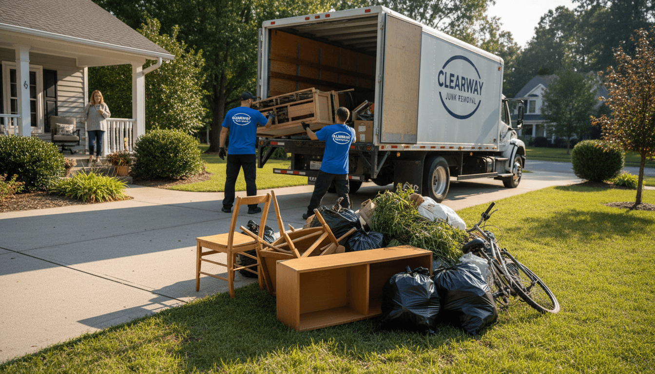 Junk removal worker loading debris